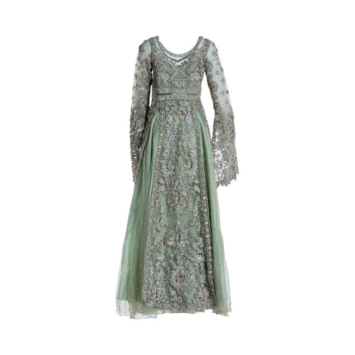 Pre-owned Silhouette Formals Shaadi Outfit in Mint / Sage / Olive, Net / Tulle, Like New