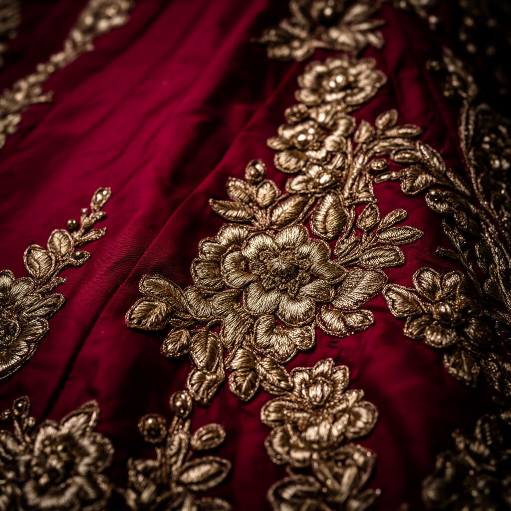 Gold embroidery on silk